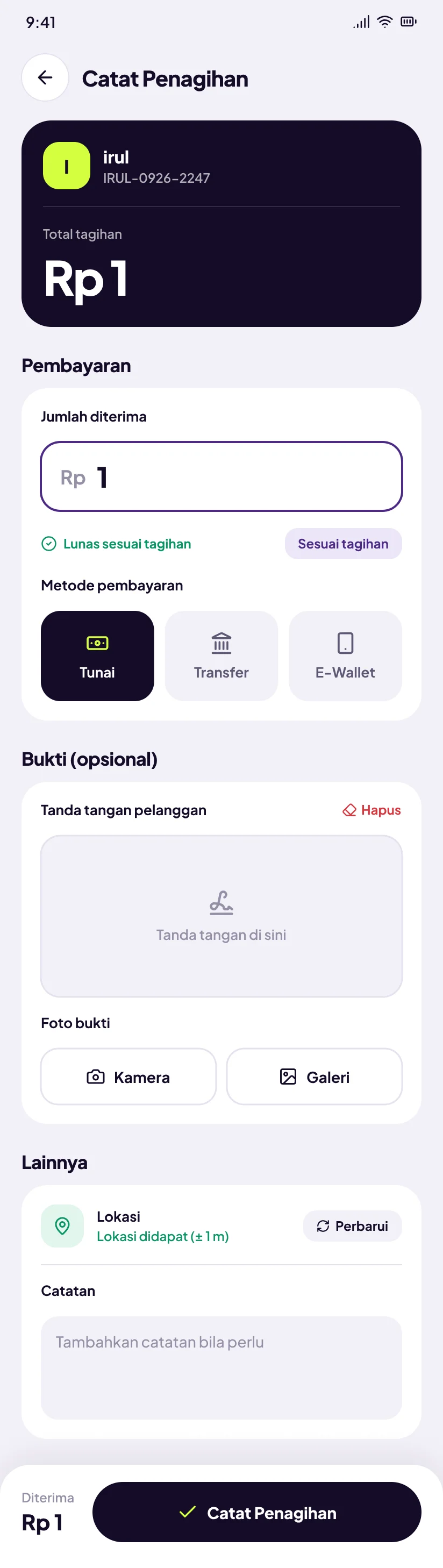 Sinyala Kolektor: Catat pembayaran