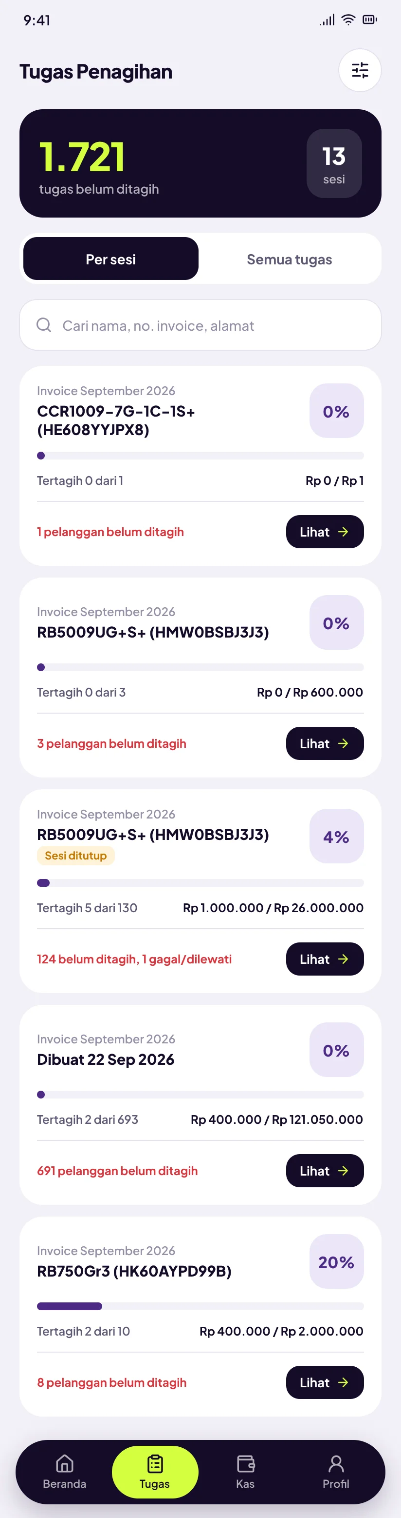 Sinyala Kolektor: Daftar tugas penagihan